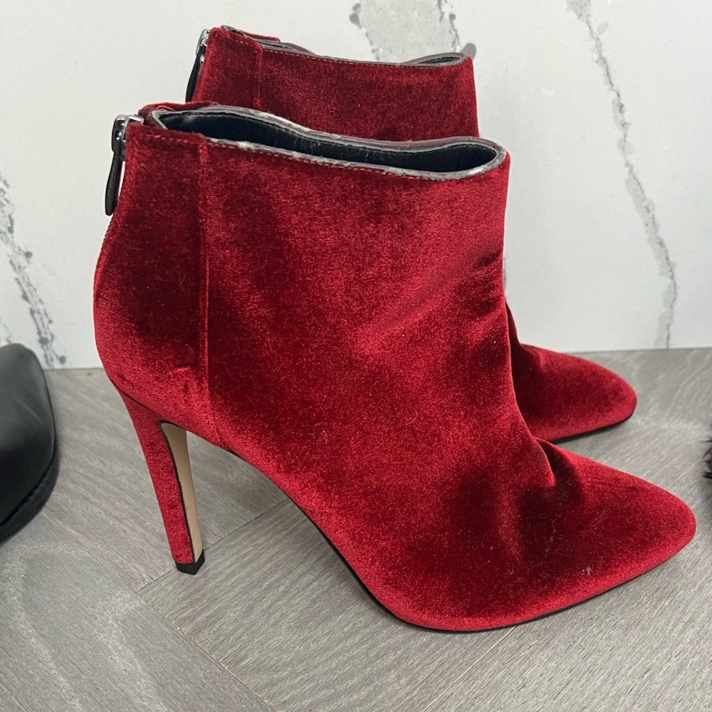 Ava & Aiden Red Velvet Stiletto Ankle Boots - Women’s Size 8M